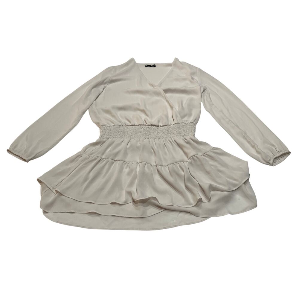 M1-154 KRISA Women's Smocked Surplice Mini Dress Cream Medium
